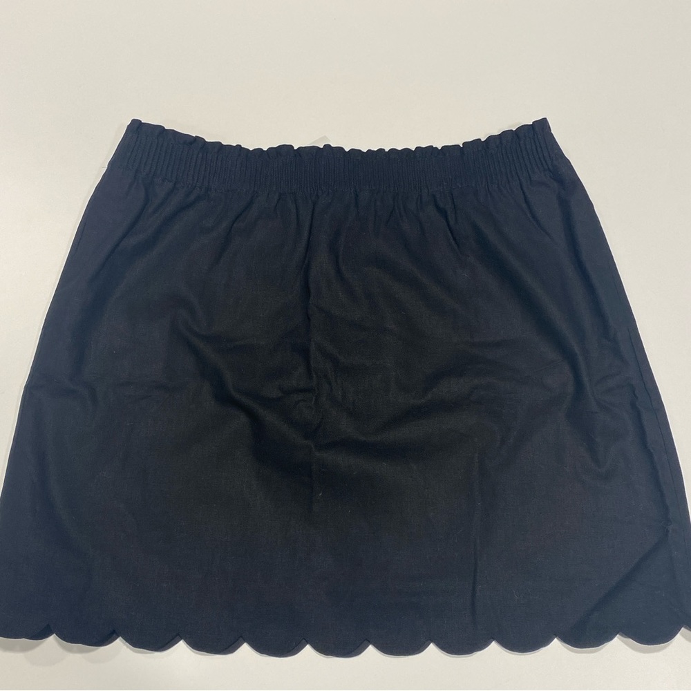 J.Crew (Factory) Scalloped Skirt Sz 18 Black Lined Elastic Waist Linen-Cotton